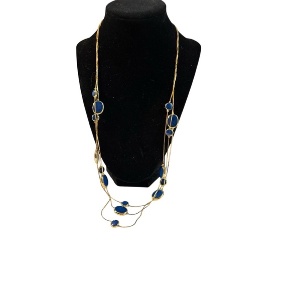 Avon “Color Classics” necklace goldtone/blue NIB 1997 vintage - Picture 1 of 7